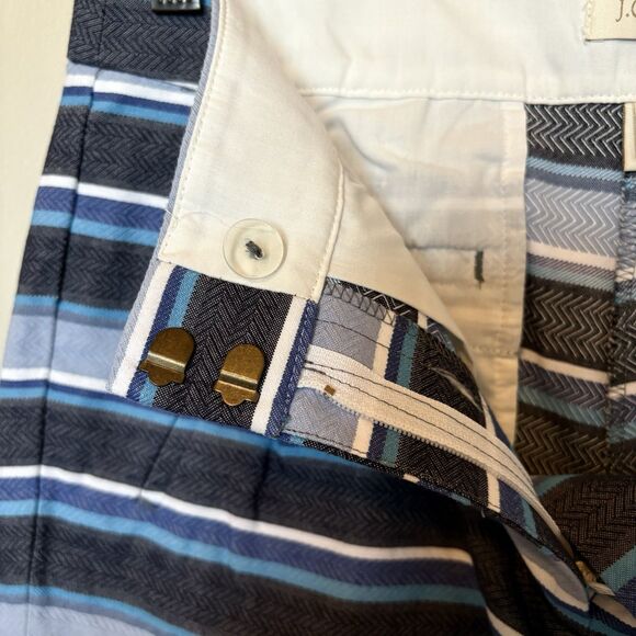 J Crew Blue Navy Striped Flat Front Chino Shorts Size 0, Low Rise Waist‎ 30” NEW - Picture 5 of 10